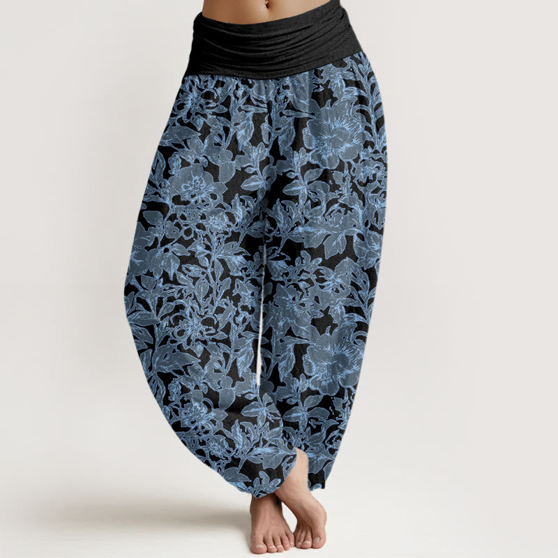Rose Flowers Totem Pattern Women's Elastic Waist Harem Pants