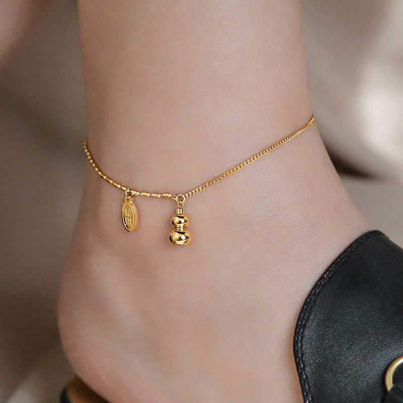18k Gold Lucky Gourd Design Wealth Buckle Anklet