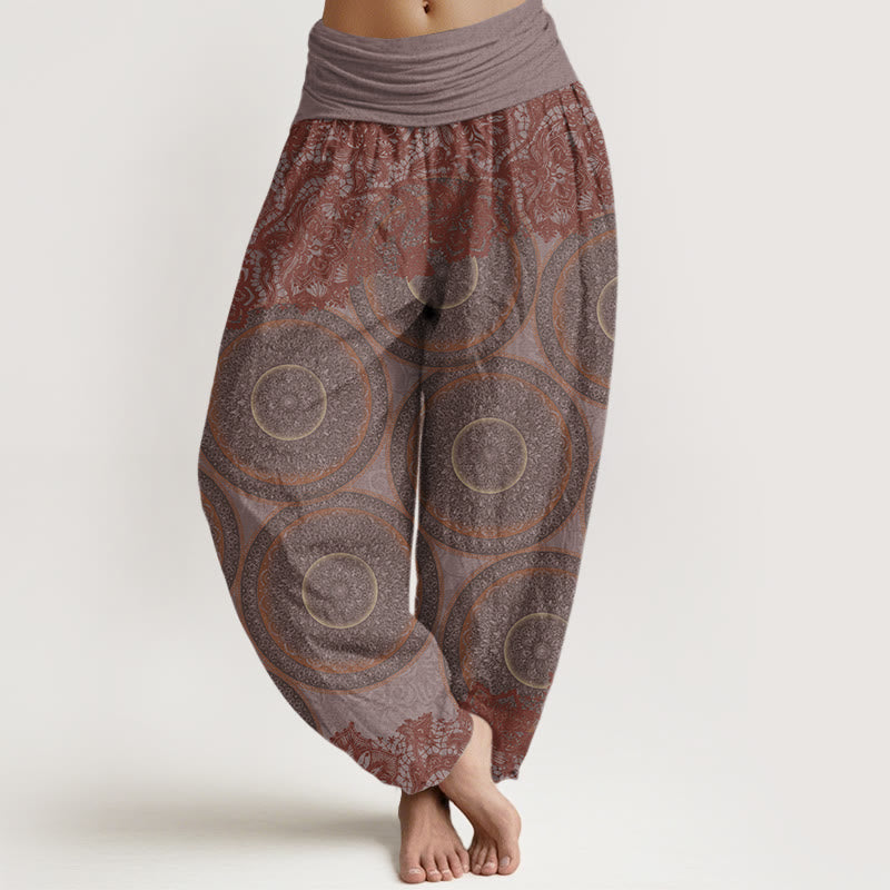 Casual Flowers Compass Design Women's Elastic Waist Harem Pants