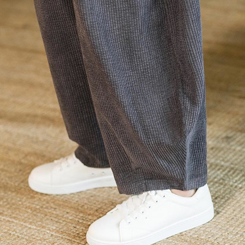 Fall Winter Men's Drawstring Corduroy Harem Pants With Pockets