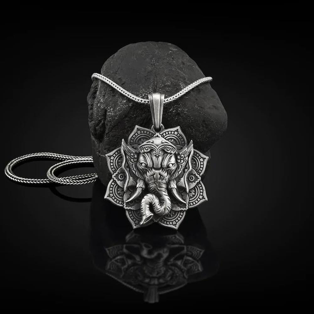 Pure Tin Ganesh Ganpati Elephant Protection Amulet Necklace Pendant
