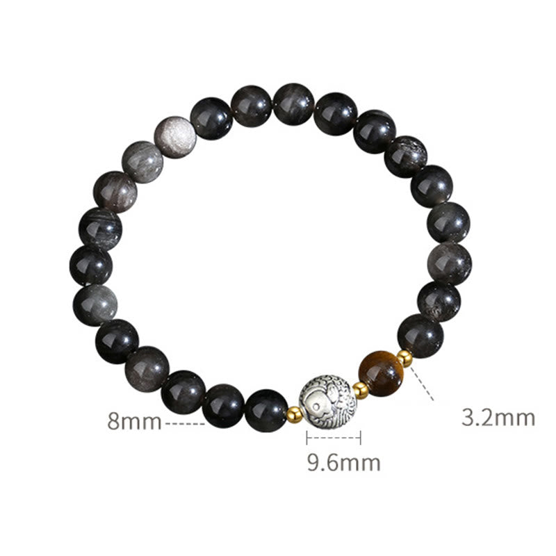 Black Obsidian 999 Sterling Silver Tiger Eye 925 Sterling Silver Koi Fish Purification Bracelet