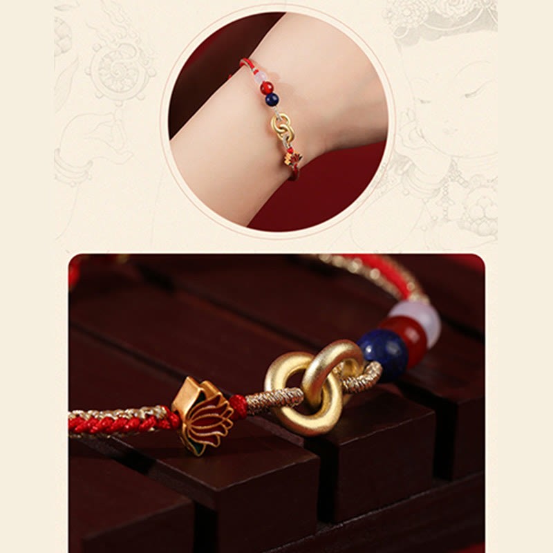 925 Sterling Silver Double Peace Buckle Lotus Auspicious Bracelet