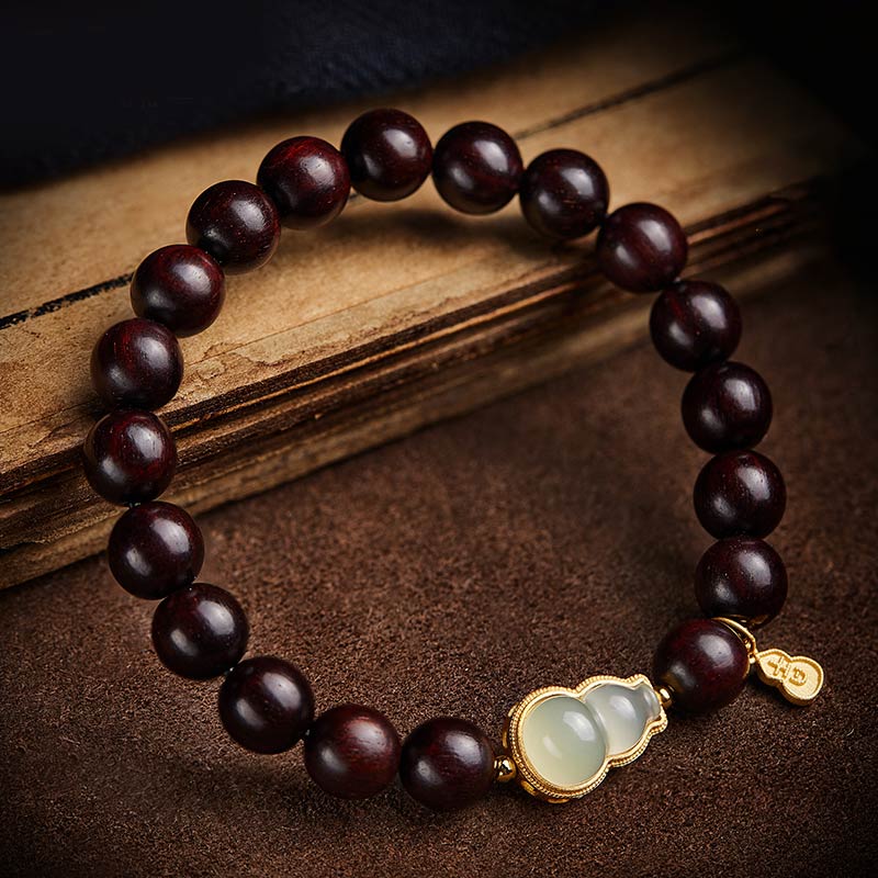 Small Leaf Red Sandalwood Gourd Jade Calm Relaxation Bracelet
