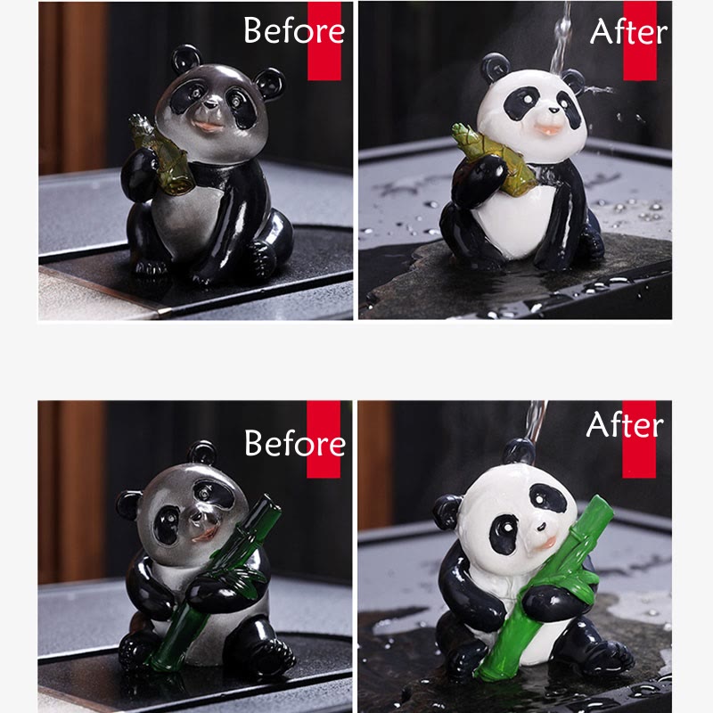 Color Changing Small Cute Panda Bamboo Tea Pet Resin Home Figurine Decoration
