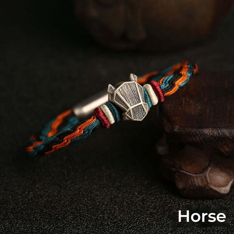 Handmade 999 Sterling Silver Year of the Dragon Chinese Zodiac Protection Colorful Reincarnation Knot Rope Bracelet