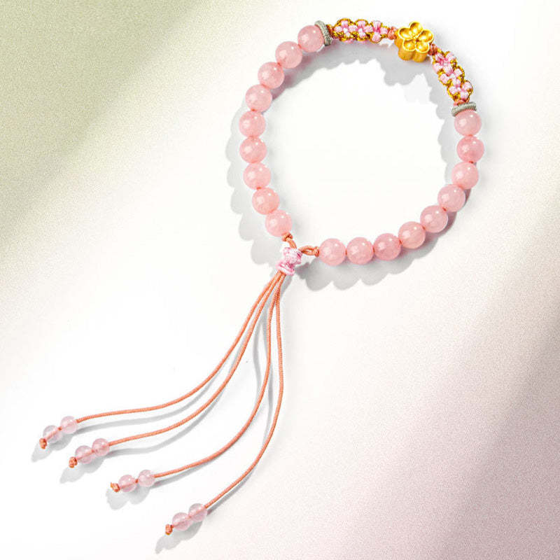 999 Sterling Silver Natural Red Agate Pink Crystal Cherry blossom Bracelet