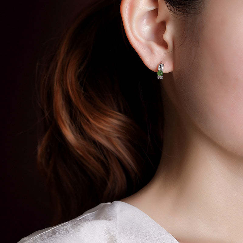 925 Sterling Silver Round Cyan Jade Success Stud Earrings