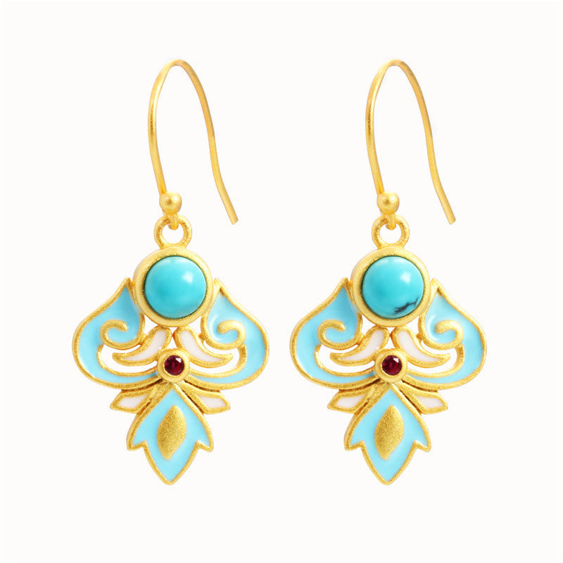 Copper Enamel Turquoise Positive Drop Earrings