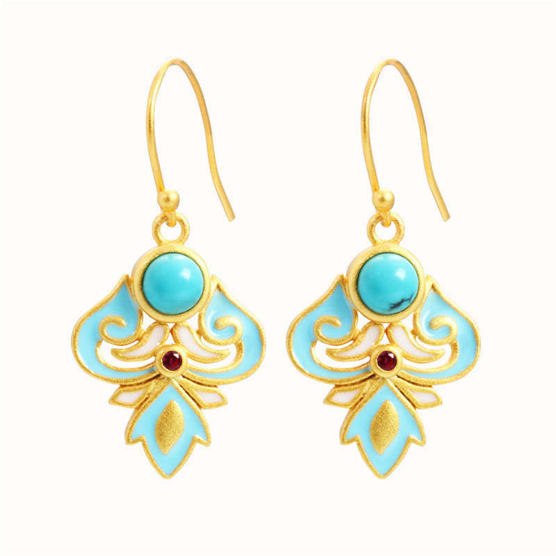 Copper Enamel Turquoise Positive Drop Earrings