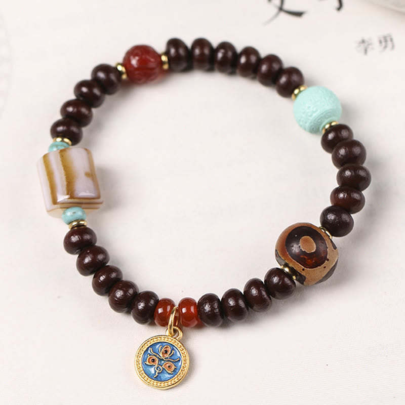 Natural Tibet Purple Bodhi Seed Dzi Bead God of Wealth Wisdom Bracelet