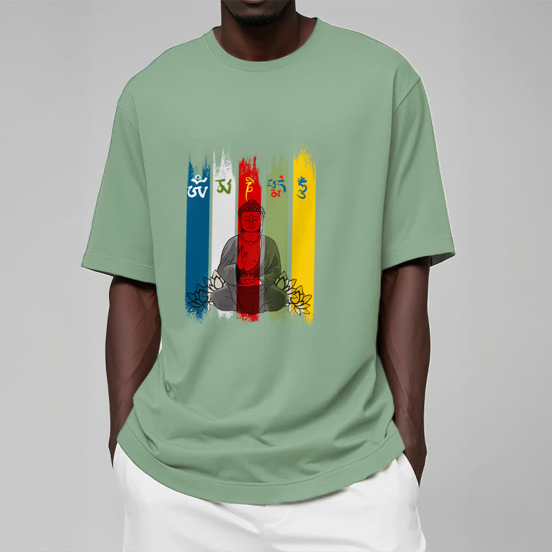 Six True Words 'Om Mani Padme Hum' mystic zen Sitting With Lotus Cotton Tee T-shirt