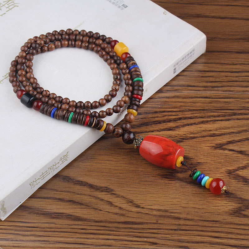 Tibetan Wenge Wood Bodhi Seed Agate Balance Peace Necklace Pendant