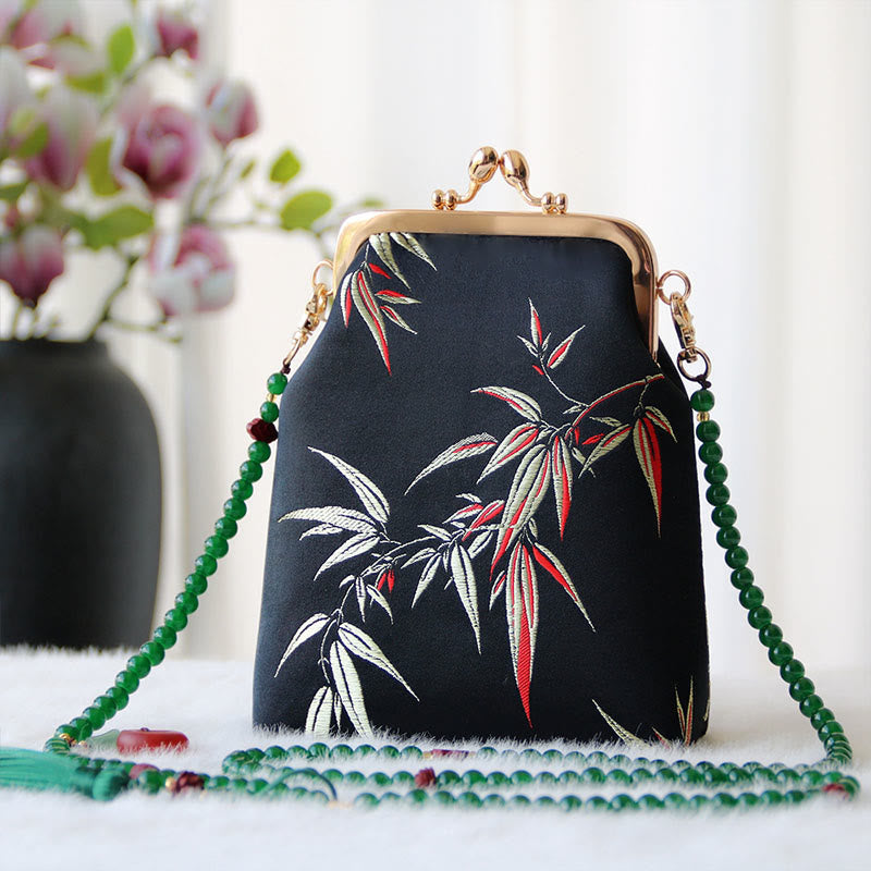 Retro Chinese Embroidery Pearl Chain Crossbody Bag Shoudler Bag