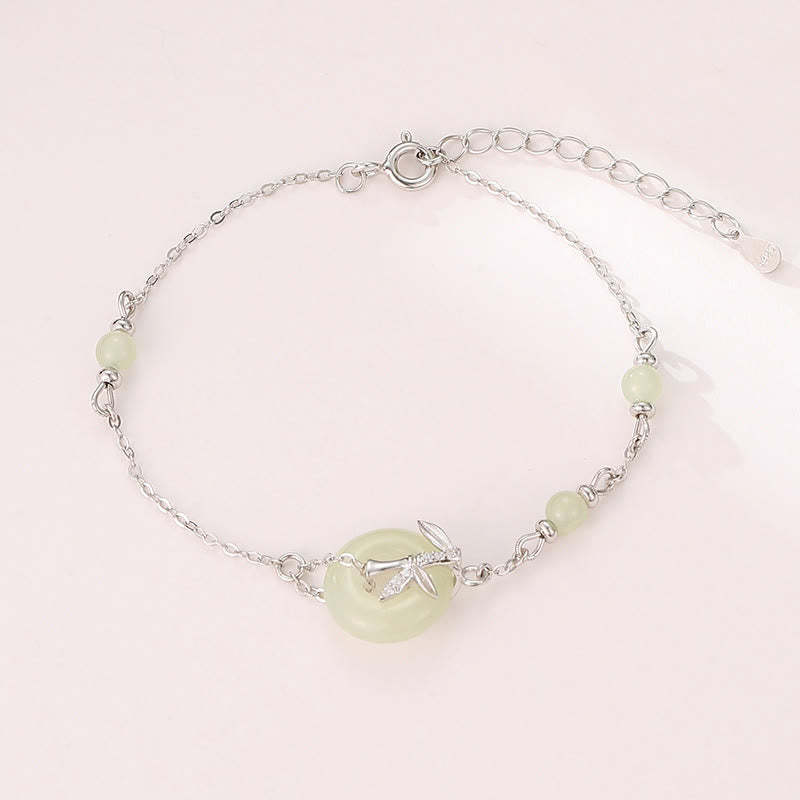 Hetian Jade 925 Sterling Silver Cubic Zirconia Peace Buckle Luck Bracelet