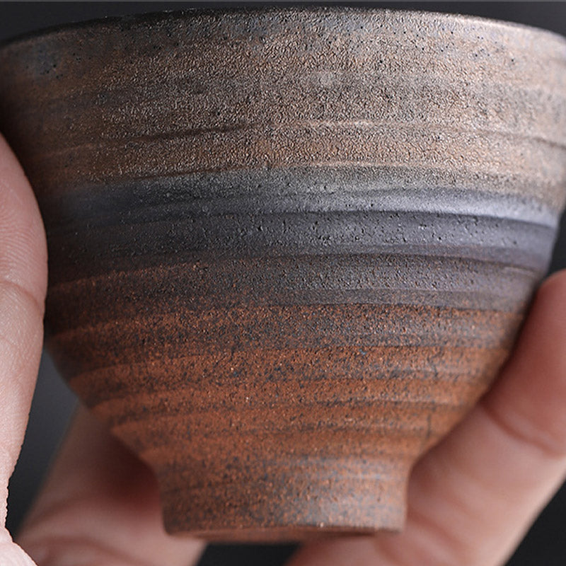 Simple Brown Striped Texture Ceramic Teacup Kung Fu Tea Cup Bowl