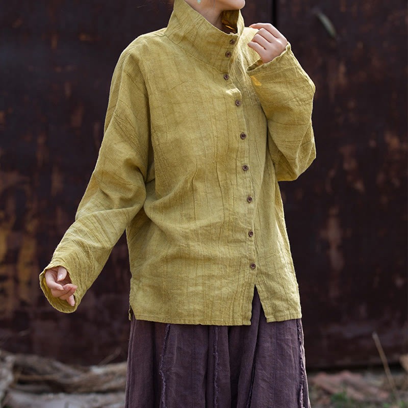 Turtleneck Dyeing Ramie Cotton Chinese Style Cardigan Clothing