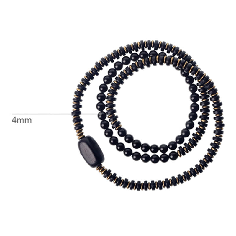 Rainbow Obsidian Ebony Wood Copper Healing Triple Wrap Bracelet