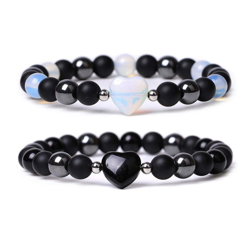 Black Onyx Tiger Eye Stone Crystal Love Heart Protection Bracelet