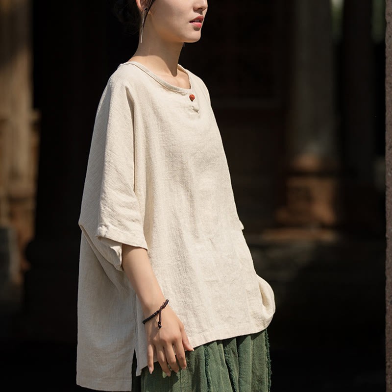 Causal Half Sleeve Ramie Linen Cotton T-shirt Tee