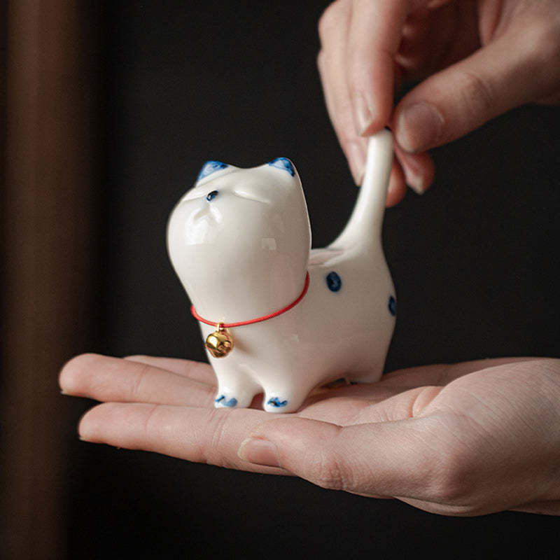 Mini Lucky White Cat Kitten Tea Pet Ceramic Home Desk Figurine Decoration
