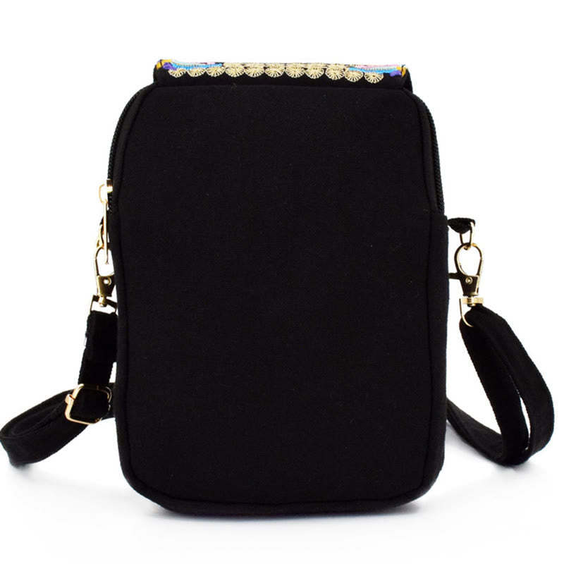 Inula Flower Peony Embroidery Canvas Shopping Purse Handbag Crossbody Bag