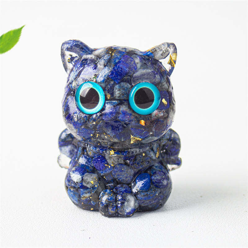 Cute Cat Lazurite Amethyst Black Obsidian Aquamarine Crystal Resin Positive Home Decoration