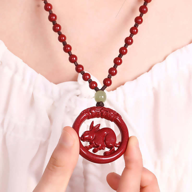 Chinese Zodiac Cinnabar Hetian Jade Peace Buckle Calm Necklace Pendant