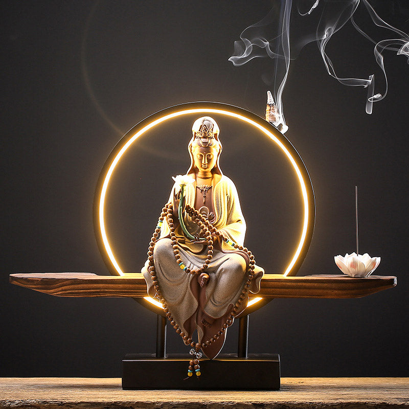 mystic zen Avalokitesvara Ceramic Lotus Relaxation Incense Burner Decoration