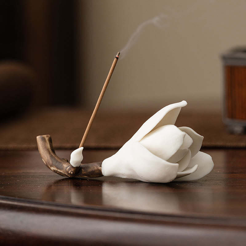 Gardenia Flower Pattern Ceramic Healing Incense Burner Decoration