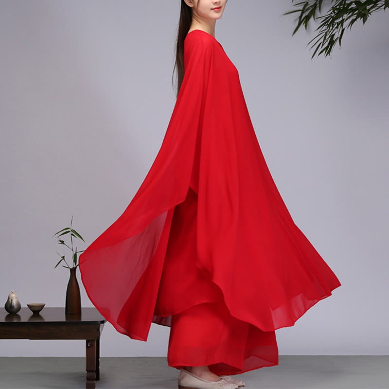 Simple Pattern Midi Dress Wide Leg Pants Meditation Spiritual Zen Practice Yoga Dance Clothing