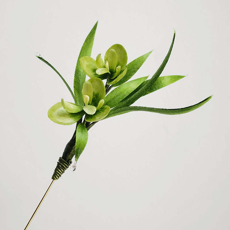 Handmade Velvet Flower Mulberry Silk Green Flowers Leaves Brooch Hairpin