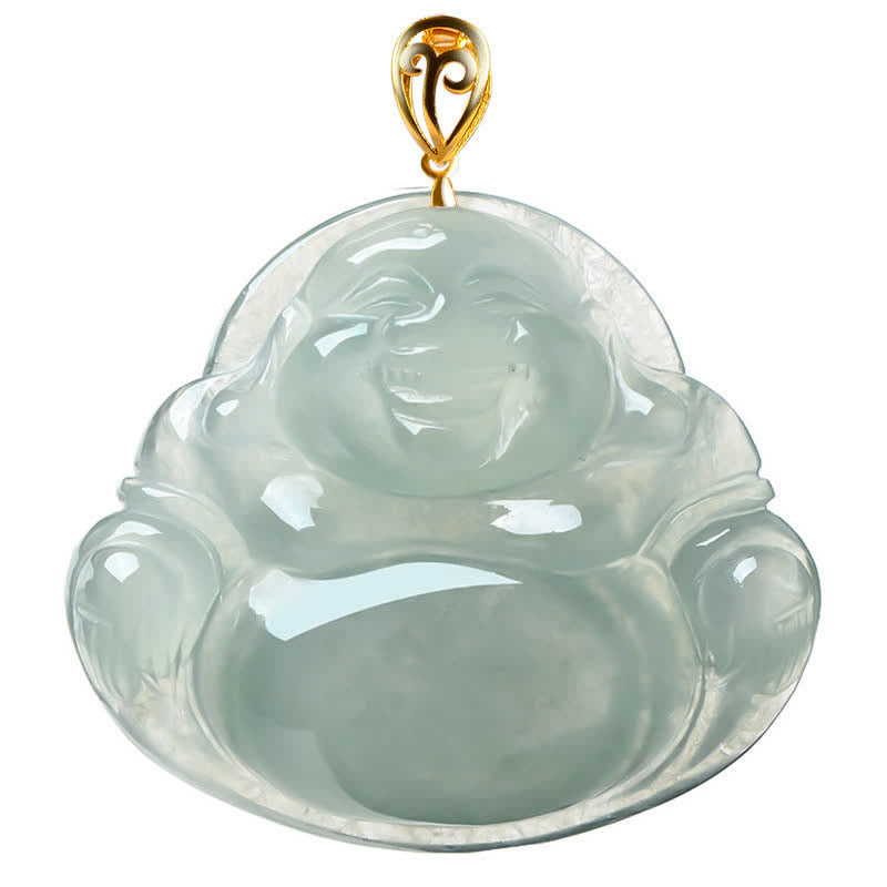 Laughing mystic zen Natural Jade 18K Gold Abundance Necklace Pendant