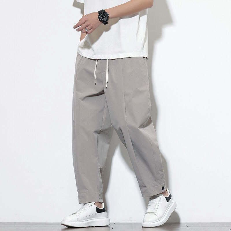 Casual Solid Color Drawstring Men's Harem Pants With Pockets