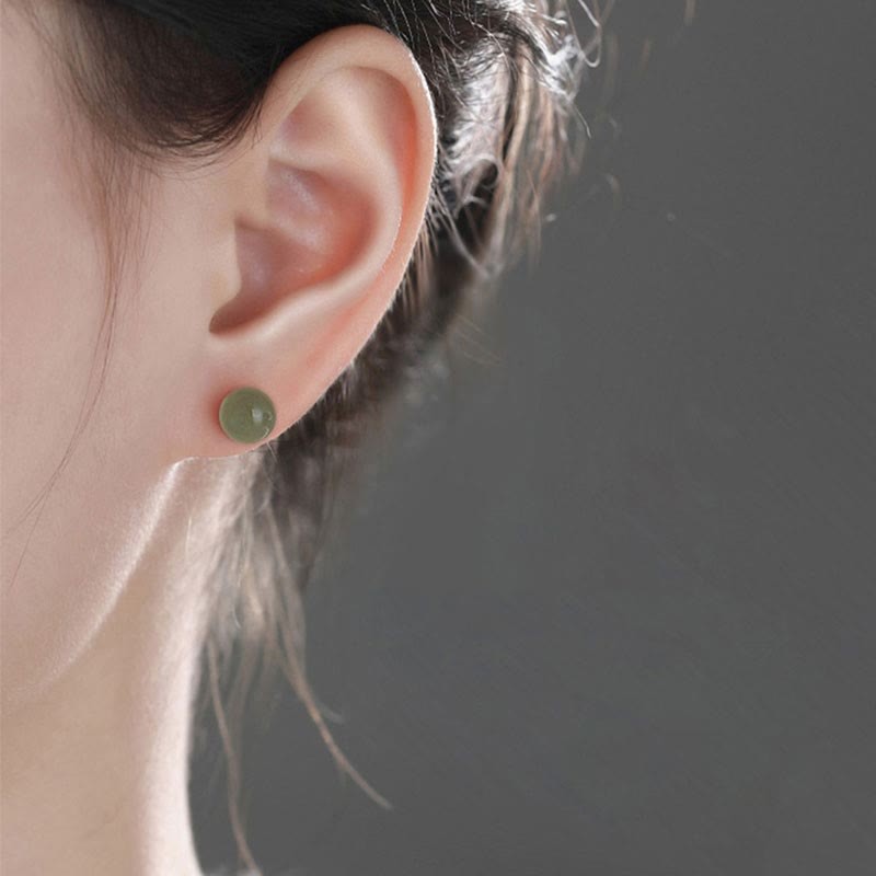 Round Jade Beaded Luck Stud Earrings