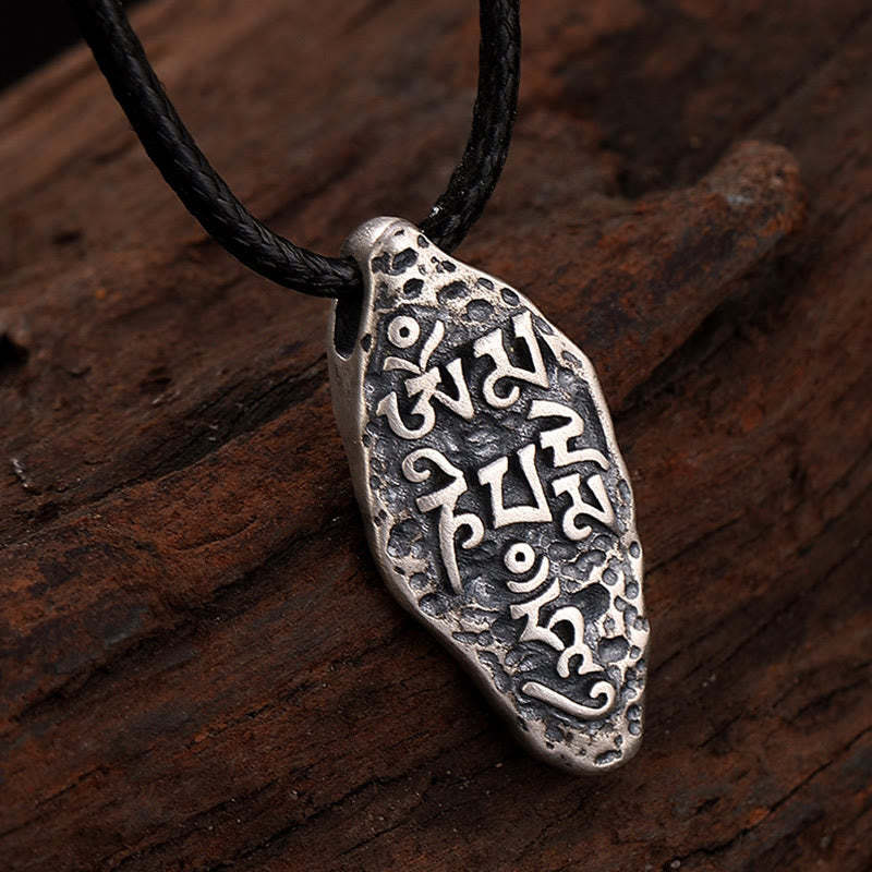 Tibetan 925 Sterling Silver Om Mani Padme Hum Dorje Vajra Engraved Strength Necklace Pendant
