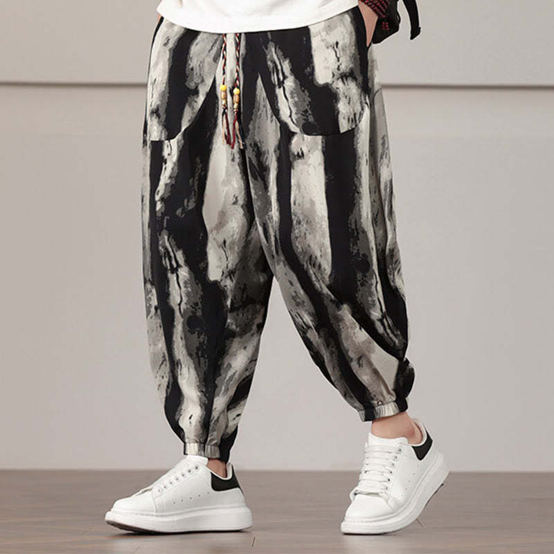 Stripe Pattern Drawstring Men's Harem Pants With Pockets