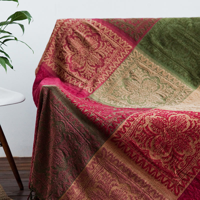 Tibetan Multicolored Flower Pattern Hand-Dyed Blanket