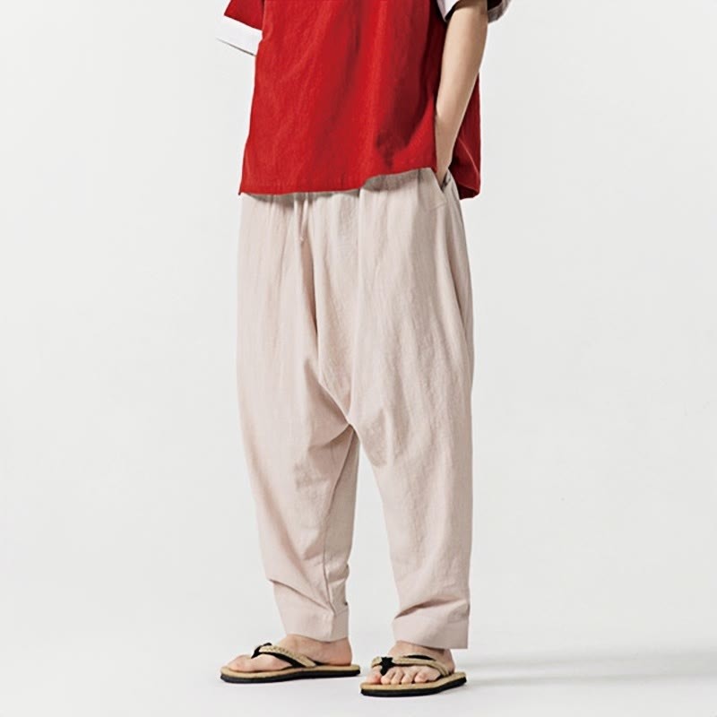 Solid Color Drawstring Men's Harem Pants With PocketsAnkle-Length (9 Length)