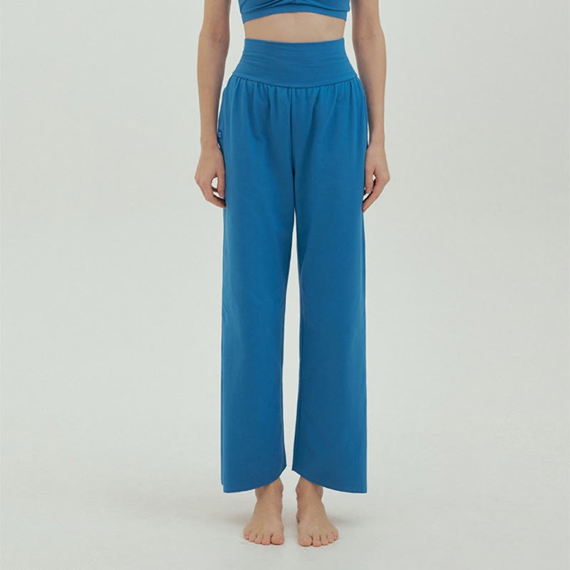 Casual Loose Tie-down Hem Plain High Waist Women's Leica Pants With Pockets