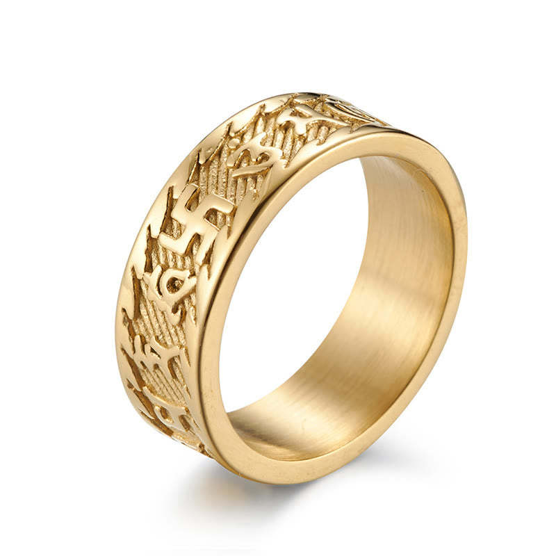Six True Words Om Mani Padme Hum Swastika Titanium Steel Peace Ring