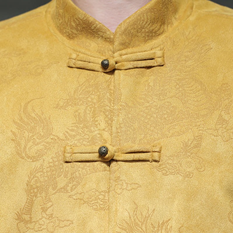Chinese New Year Kirin Print Frog-button Tang Suit Men's Jacket Shirt With Pockets