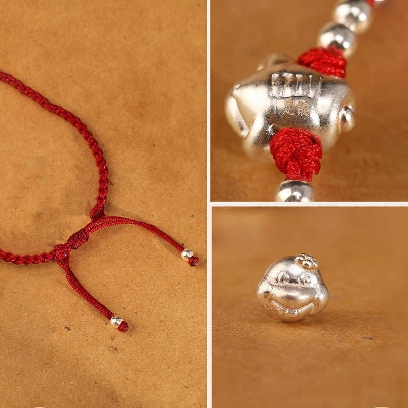 Red String 999 Sterling Silver Snake Head Year of the Snake Luck Bracelet