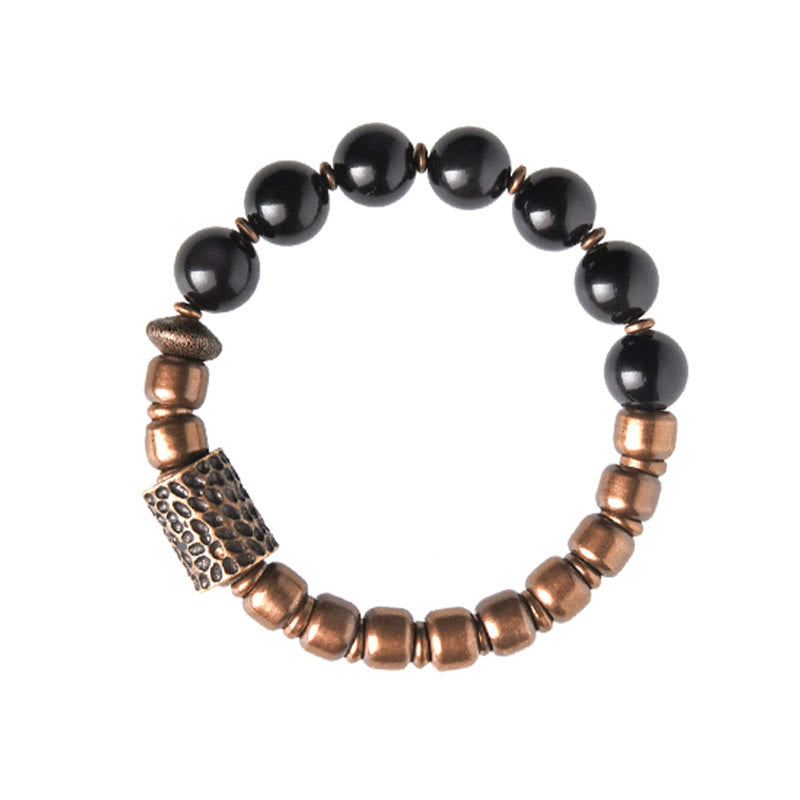 Lava Rock Stone Rainbow Obsidian Copper Support Healing Bracelet