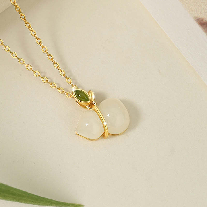 925 Sterling Silver Hetian Jade Gourd Abundance Necklace Pendant