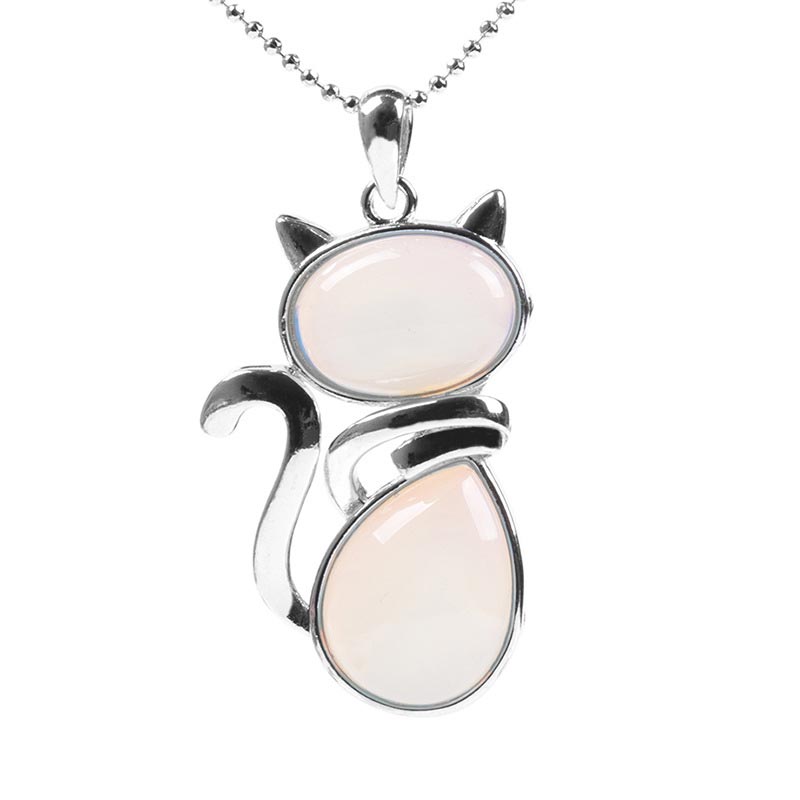 Cat Pattern Natural Crystal Protection Necklace Pendant