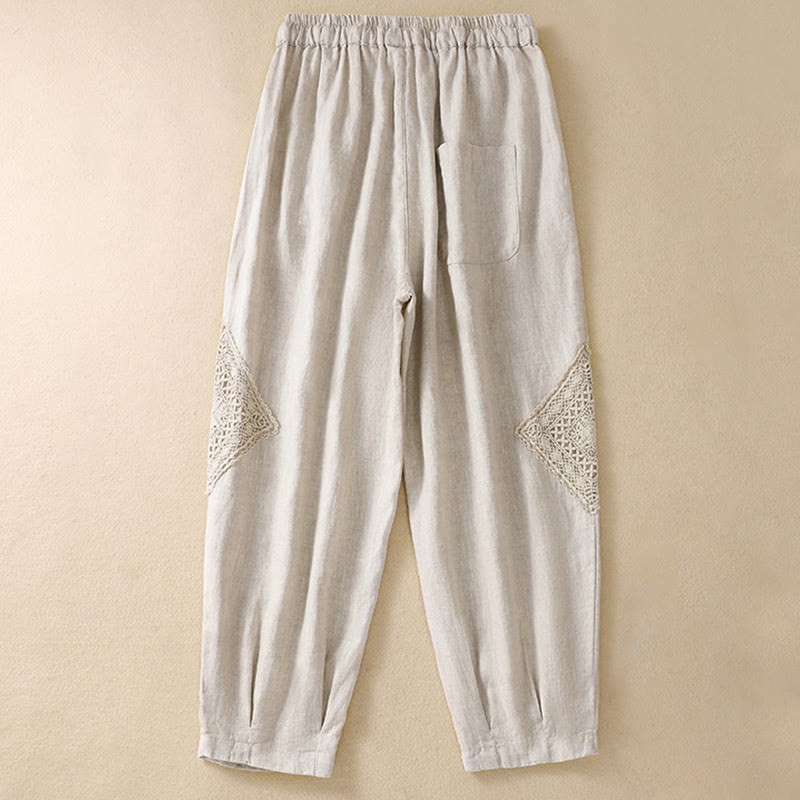 Summer Women's Cotton Drawstring Harem Pants With Pockets