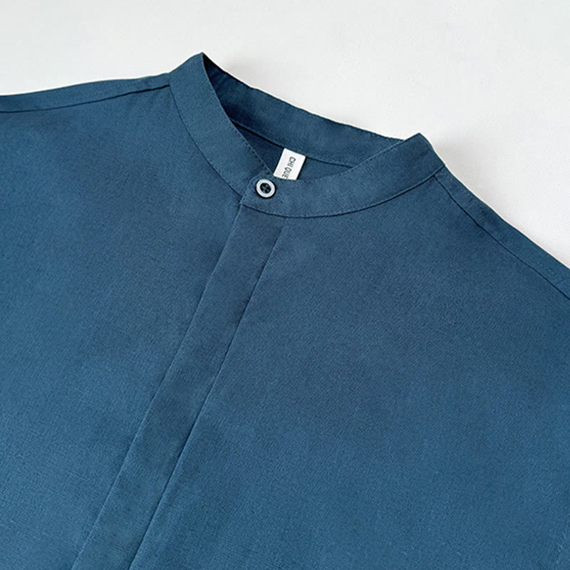 Casual Solid Color Button Front Long Sleeve Cotton Linen Men's Shirts