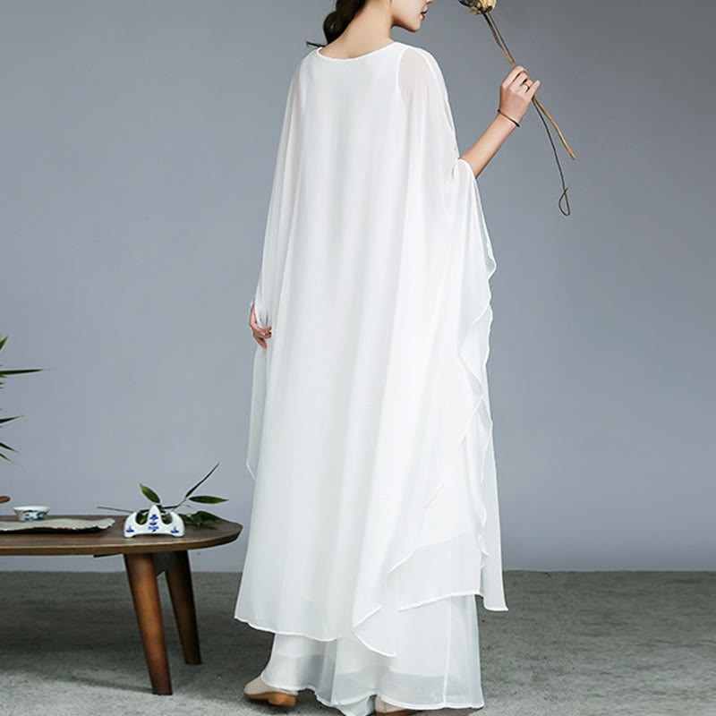 Simple Pattern Midi Dress Wide Leg Pants Meditation Spiritual Zen Practice Yoga Dance Clothing