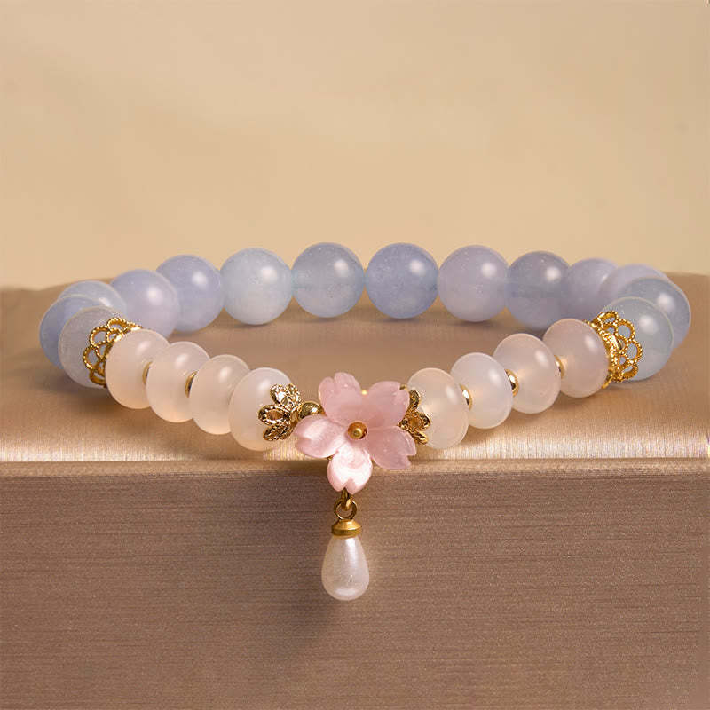 Aquamarine White Agate Pearl Abacus Beads Flower Healing Bracelet